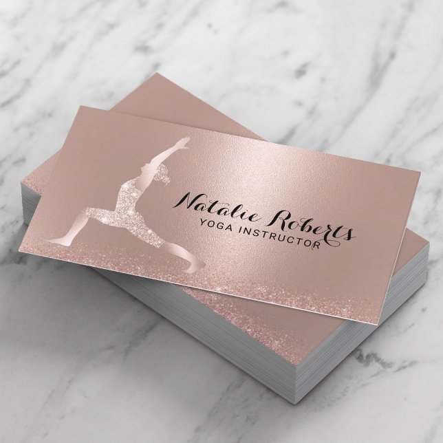 Rose Gold Glitter Yoga Pose Yoga Instructor Business Card (Creator Uploaded)