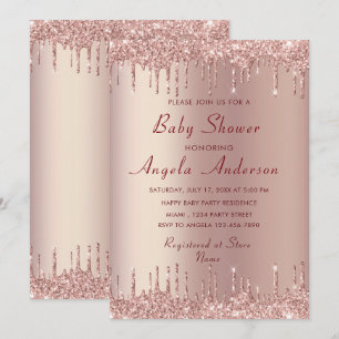 Rose Gold Glitter Your Baby Girl Shower Invitation