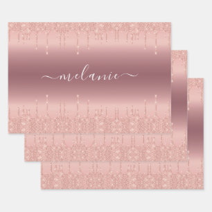 Rose Gold Glitter Your Name Wrapping Paper Sheets