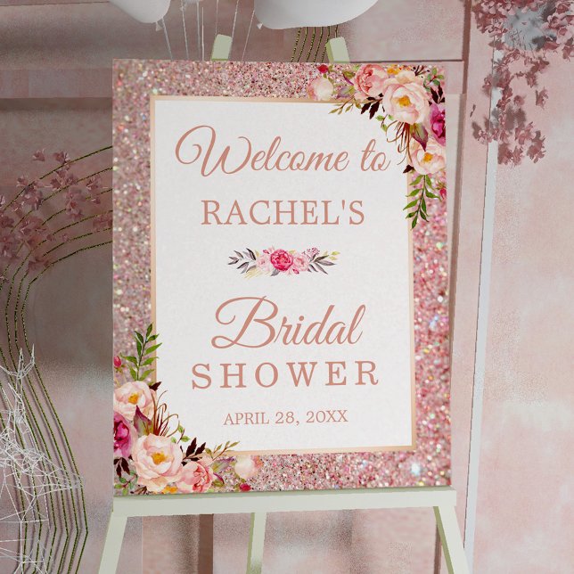 Rose Gold Glitters Floral Bridal Shower Sign (Creator Uploaded)