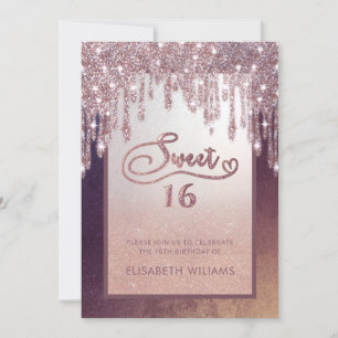 Rose gold glittery drips ombre butterfly invitation