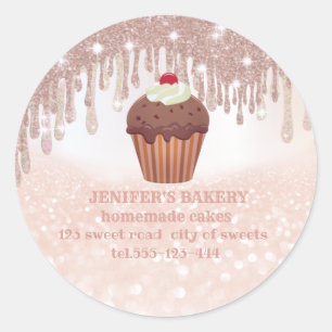 Rose gold glittery homemade cupcakes and treats classic round sticker