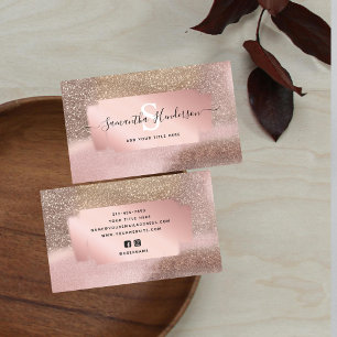 Rose Gold Glittery Pastel Glam Watercolor Brush  Business Card