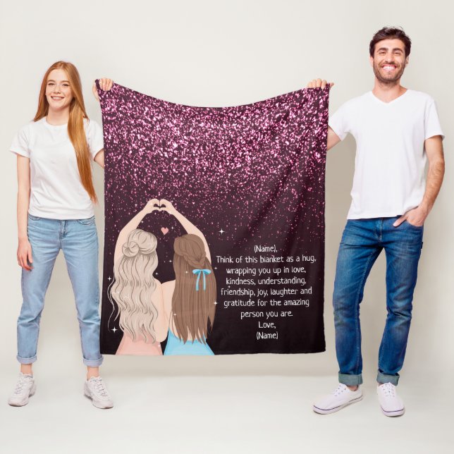 Rose Gold Glittery Sparkle Girls Custom Note Fleece Blanket (In Situ)