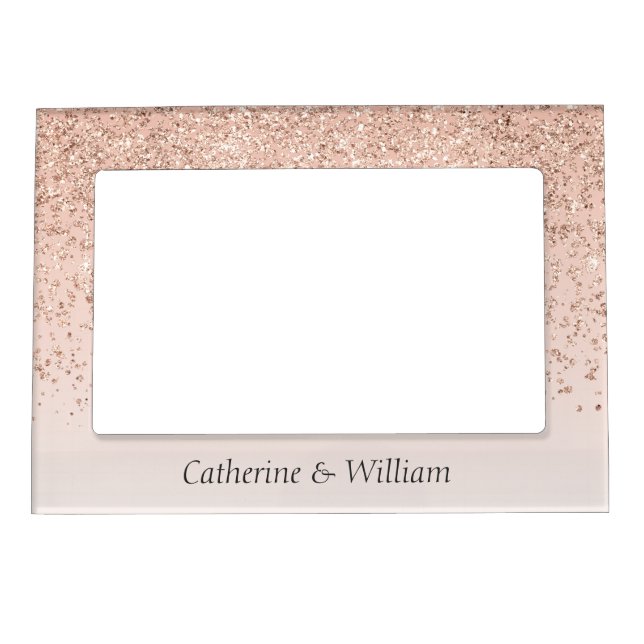 Rose Gold Glittery Wedding Magnetic Photo Frame (Front)