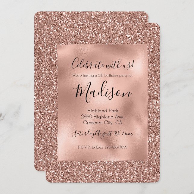 Rose Gold Glitz Stylish Glam Glitter Invitation (Front/Back)