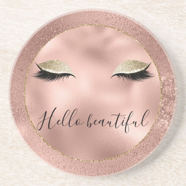 Rose Gold Glitzy Black Eyelashes Coaster (Front)