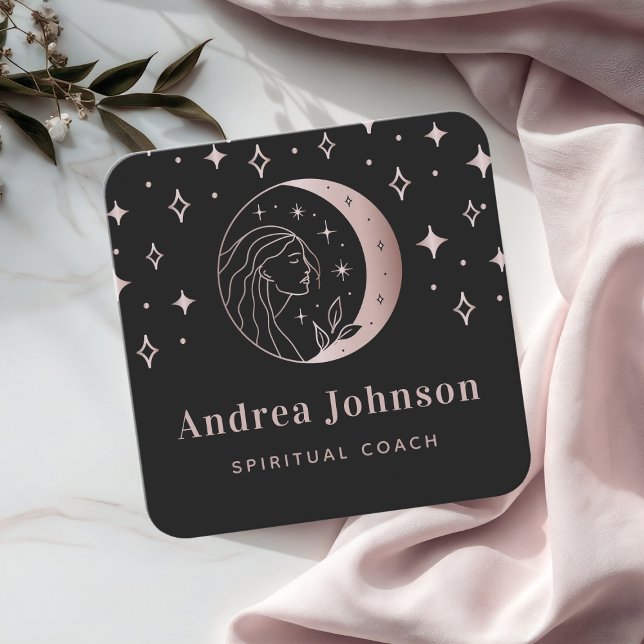 Rose Gold Goddess & Mystic Moon Celestial Energy Square Business Card (Creator Uploaded)
