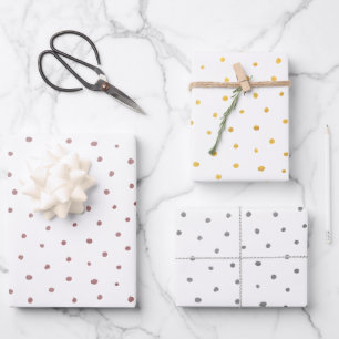 Rose Gold, Gold and Silver Foil Dot Pattern Wrapping Paper Sheet