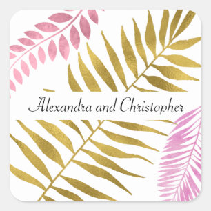 Rose Gold & Gold Foil Tropical Wedding Sticker