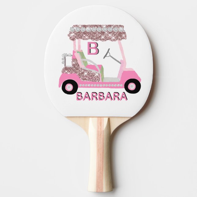 Rose Gold Golf Cart Name Ping Pong Paddle (Front)