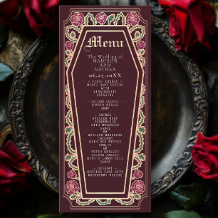 Rose Gold Gothic Coffin Rose Red Wedding Menu