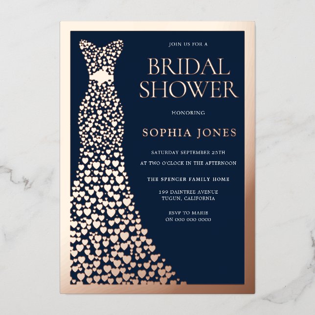 Rose Gold Gown & Border Navy Bridal Shower  (Front)