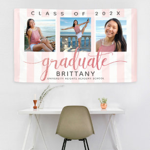 Rose gold graduation 3 photo modern glitter script banner