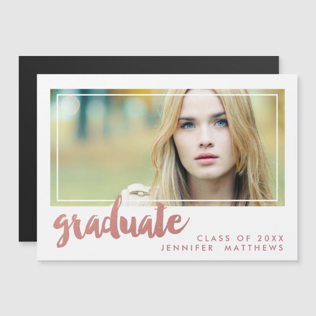 Rose Gold Graduation Announcement Magnet (Front/Back)