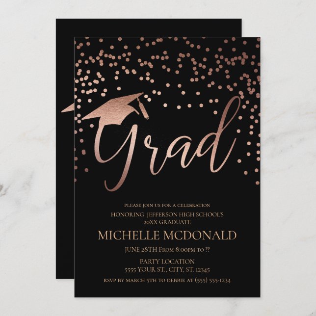 Rose Gold Graduation Party Invitation (Front/Back)