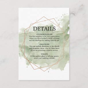 Rose Gold & Green Watercolor Wedding Details Card