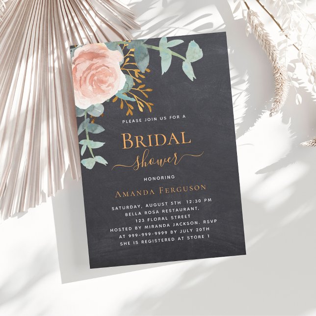 Rose gold greenery chalkboard luxury Bridal Shower Invitation (Creator Uploaded)