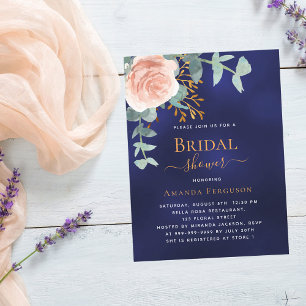 Rose gold greenery navy blue Bridal Shower Invitation Postcard
