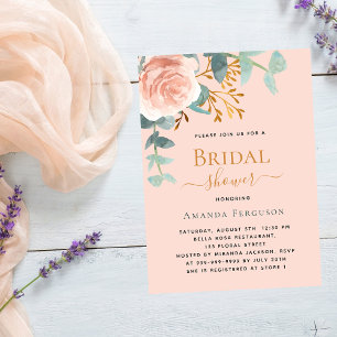 Rose gold greenery peach luxury Bridal Shower Invitation