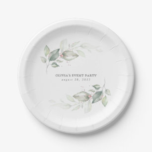 Rose Gold Greenery Watercolor Romantic Wedding Paper Plate