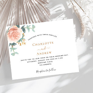 Rose gold greenery wedding invitation