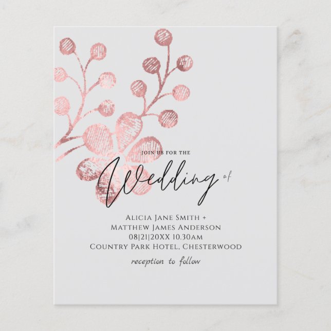 Rose Gold Grey Botanical Wedding Invitations (Front)