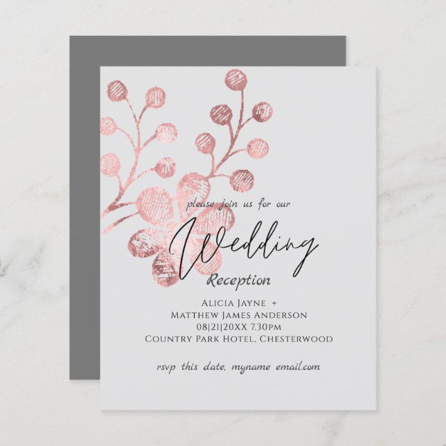 Rose Gold Grey Botanical Wedding RECEPTION (Front/Back)