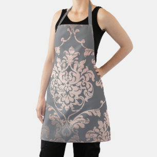 Rose gold grey Damask Design Apron