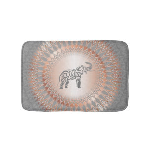 Rose Gold Grey Elephant Mandala Bath Mat