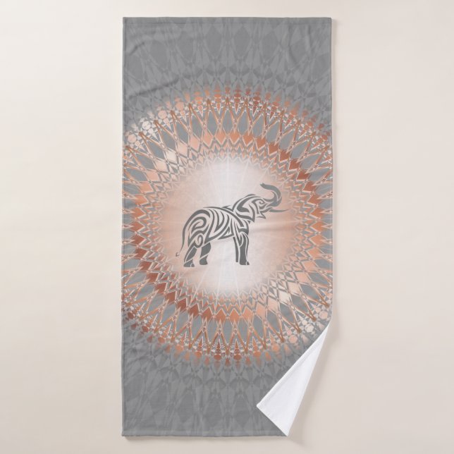 Rose Gold Grey Elephant Mandala Bath Towel (Bath Towel)