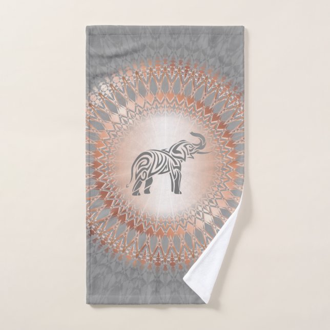 Rose Gold Grey Elephant Mandala Hand Towel (Hand Towel)
