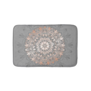 Rose Gold Grey Floral Mandala Bath Mat