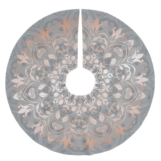 Rose Gold Grey Floral Mandala Brushed Polyester Tr Brushed Polyester Tree Skirt (Front)
