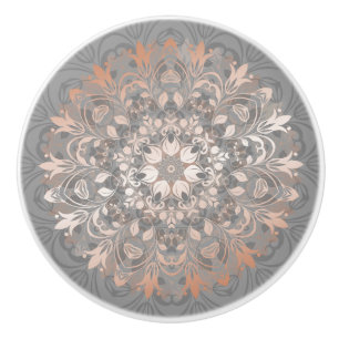 Rose Gold Grey Floral Mandala Ceramic Knob