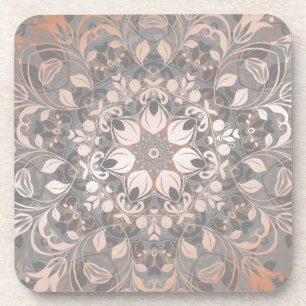 Rose Gold Grey Floral Mandala Coaster