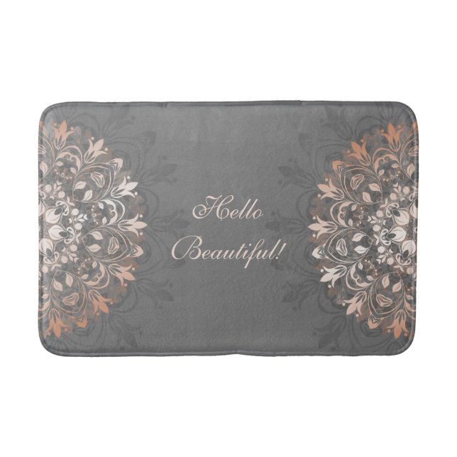 Rose Gold  Grey Floral Mandala hello Beautiful Bath Mat (Front)