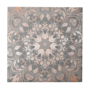 Rose Gold Grey Floral Mandala Tile