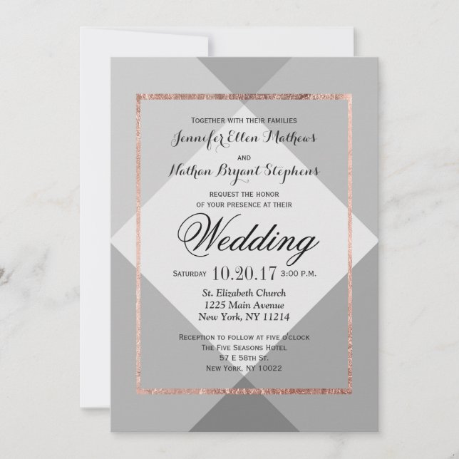 Rose Gold Grey Geo Wedding Invitations (Front)