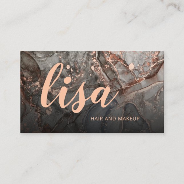 Rose Gold Grey Ink Marble Scan QR Code Business Ca Card (Front)