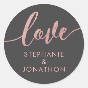 Rose Gold & Grey Love Script Names Favour Sticker