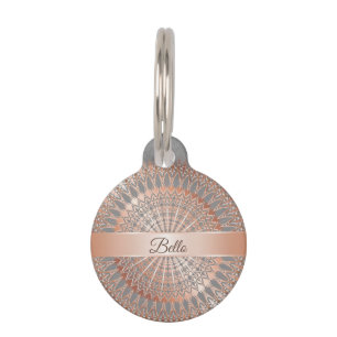 Rose Gold Grey Mandala Dog´s Name Your Adress Pet Tag