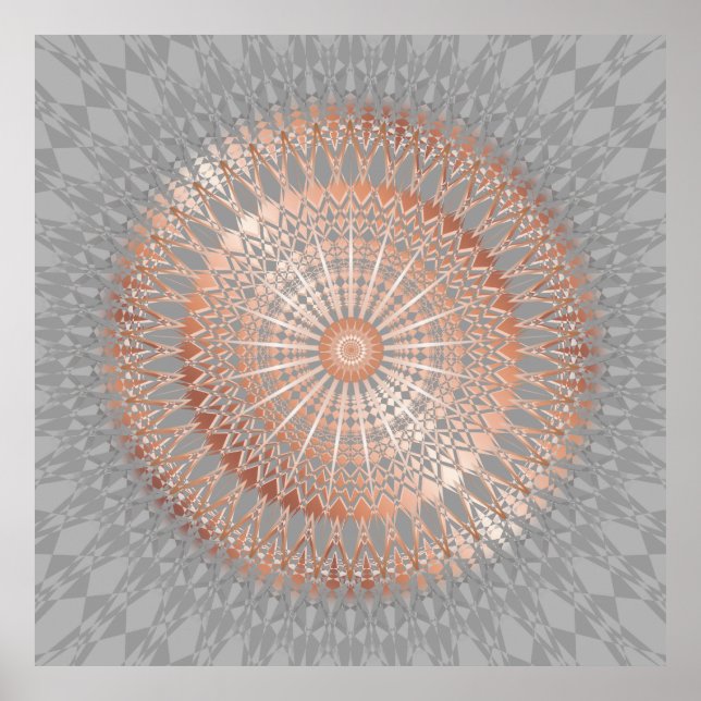 Rose Gold Grey Modern Geometric Mandala Poster (Front)