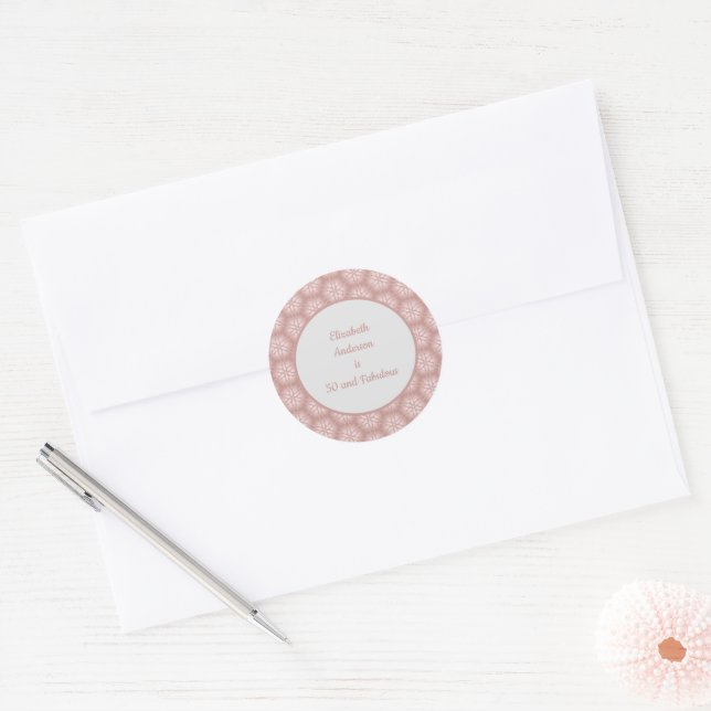 Rose Gold Grey & Pink 50 and Fabulous Birthday Classic Round Sticker (Envelope)