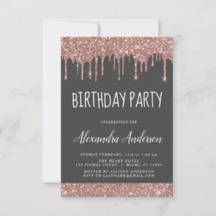 Rose Gold Grey Sparkle Glitter Any Age Birthday Invitation