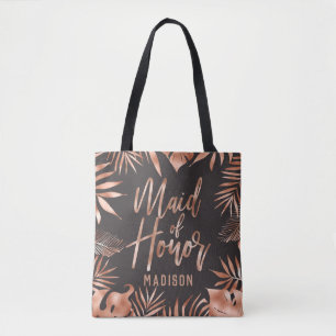 Rose Gold & Grey Tropical Palm Leaf Maid of Honour Tote Bag