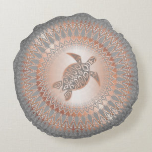 Rose Gold Grey Turtle And Mandala Round Cushion