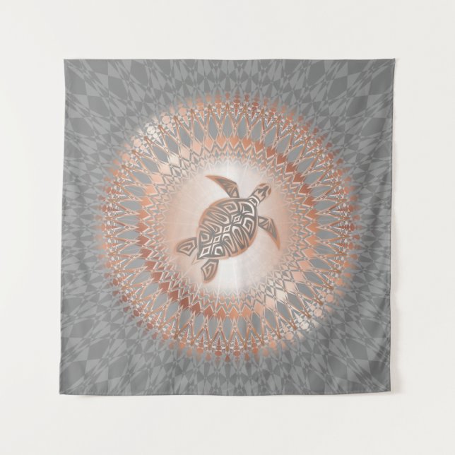 Rose Gold Grey Turtle And Mandala Tapestry (Front)