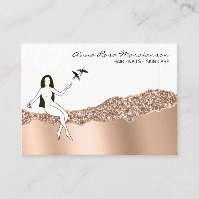*~* Rose Gold Hair Girly Goddess Beauty Business Card (Front)
