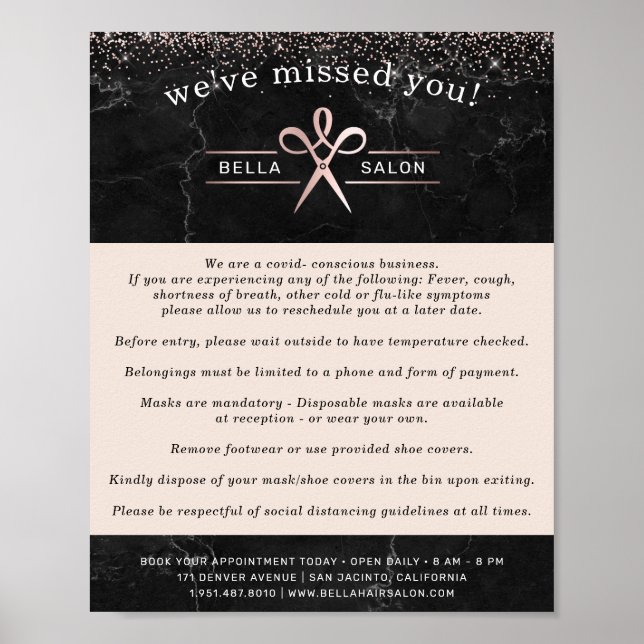 Rose Gold Hair Salon Covid Conscious Safety Poster (Front)
